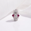 Macro di una perla a barilotto in argento con pietre rosse e motivo floreale in zircone - Tipo A (SZ30) / Oro bianco / Grande 9*14.9mm