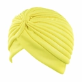 Bright yellow turban hat for women with elegant vertical pleated texture and elastic fit - One Size / Light Yellow