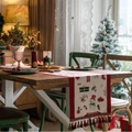 Runner da tavola natalizio beige con nappe rosse e motivi festivi di pupazzo - 35*140cm / Pupazzo di Neve Bianco + Nappa Rossa