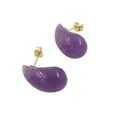 Elegant purple teardrop amethyst stud earrings with polished gold metal setting - Purple Crystal