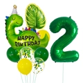 Kit de ballons dinosaure vert avec chiffre 2 pour décoration de 2ème anniversaire enfant - Dinosaure Avec Chapeau Numéro 2