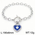 Bracciale in acciaio argento con ciondolo cuore malocchio blu e chiusura a levetta - Acciaio (KB183028-TJG)