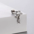 Silver titanium steel stud earring featuring planet motif and zircon water drop pendant - Planet Water Drop Pendant (A48-4#)