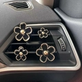 Set of 4 black daisy flower car vent clips with gold trim for dashboard decoration - 4pcs Set + Fragrance Tablet / Black