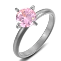 Anello minimalista in acciaio al titanio con grande zircone rosa rotondo e incastonatura - US 6 / Argento/Zircone Rosa