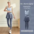 Set yoga blu da donna con reggiseno sportivo imbottito e leggings con gonna a trapezio - S / Set Due Pezzi (Reggiseno + Leggings Gonna) / Blu Lago + Blu Balena