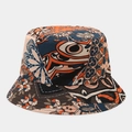 Dettaglio della stampa floreale bohémien e cuciture rinforzate del cappello a secchiello - Arancione Blu Beige Nero Etnico Geometrico (Colore 26)