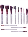12-piece crystal encrusted makeup brush set with silver diamond handles and pink ferrules - White