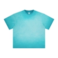 Lake blue washed cotton t-shirt with vintage faded finish and round neck in size L - S / T-Shirt - Washed Peacock Blue