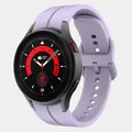 Lavender silicone sport band for Samsung Galaxy Watch with a black circular watch case - watch5/5Pro / Official Purple