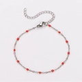 Polished silver stainless steel chain bracelet with small red beads and lobster clasp - Steel-Red