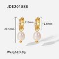18K Gold Edelstahl Creolen mit weißen Perlenanhängern und weißen Zirkonia Steinen - Strass-Perlen-Creolen (JDE201888)