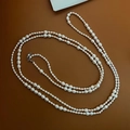 Long collier en perles d'eau douce naturelles blanc laiteux avec fermoir argenté - Perles 3-8mm/1,6m de Longueur / Blanc