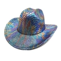 Macro detail of holographic snakeskin texture on a colorful Western cowboy party hat - M(56-58cm) / Black