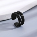 Minimalist black multi-layer open ring with retro punk texture and matte finish - Black Multilayer Twist Open Ring (10732)