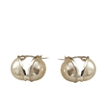 Modern 925 silver irregular stud earrings featuring large white pearl drop accents - Pearl Arch Hoop Earrings (SE2010) / Silver/White