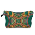Portable makeup bag featuring colorful ethnic geometric patterns and black zipper closure - Colorful Ethnic