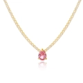 Gold-plated tennis choker necklace with pink pear-cut heart zircon pendant on white background - 18K Gold / Pink Teardrop Gold