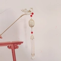 Golden phoenix hair pin with red beads and long tassels in traditional Chinese style - F0824 Lantern