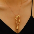 Minimalist liquid geometric stud earrings in polished gold finish for a modern look - Gold Abstract Liquid Necklace