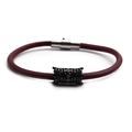 Burgundy braided leather bracelet for men featuring black hollow metal charms and silver clasp - Burgundy