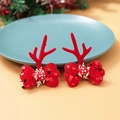 Pair of red reindeer antler hair clips with sequin bows and snowflake decorations - 53# Red Antler Mushroom Snowflake Bow Pair Clips
