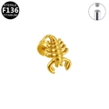 Golden F136 titanium internally threaded labret stud featuring a scorpion design - Gold Scorpion Style (G23LAI086-G)