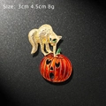 Halloween black cat on orange pumpkin brooch in gold finish, size 3cm x 4.5cm - Golden Cat and Orange Pumpkin