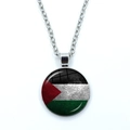 Palestine flag glass dome pendant necklace with silver tone round alloy chain link - Style 2