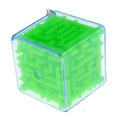 3D cube maze keychain with green internal pathways and a rolling silver metal ball - 3CM Maze Cube Green
