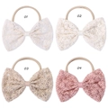 Set of four lace floral bow baby headbands in white, beige and pink elastic nylon - Multicolor Mixed