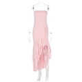 Pink strapless bodycon dress with an asymmetrical ruffled hem for a stylish summer look - Pink