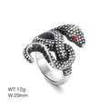 316L stainless steel snake ring with red zircon eyes and textured scale details, 29mm width - US 7 / Style G Dotted Scale Snake / Steel
