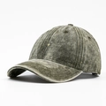 Berretto da baseball in denim grigio-verde lavato vintage con design classico a sei pannelli - Verde Scuro