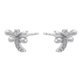 Detail view of silver dragonfly stud earrings with sparkling cubic zirconia inlay - Silver Dragonfly Style(VE1243)