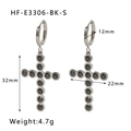 Orecchini a croce in acciaio inossidabile argento con pietre di zircone nero da donna - Argento con zircone nero