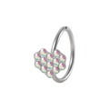 Anello per naso a cuore in acciaio inossidabile argento con cristalli AB arcobaleno - 0.8x8mm / Colore Argento - Cuore in Strass AB
