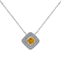 925 silver necklace with square yellow gemstone and double micro-pave diamond halo - Necklace / Yellow