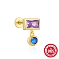 S925 sterling silver ear piercing stud with purple and blue stones in golden finish - Gold Style 6-Purple Blue Gem