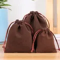 Deep brown drawstring velvet jewelry pouches in small, medium, and large size set - Coffee
