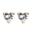 Elegant gold-tone heart studs featuring clear zirconia in unique triple heart prongs - Gold Heart