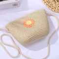 Borsa a tracolla in paglia beige con ricamo a margherita e cinturino intrecciato - 19*14*5cm / Borsa a Conchiglia Grande con Margherita Arancione / Beige