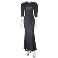 Polka dot long sleeve fishtail maxi dress with open back and round neck in black - S / Black