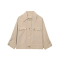 Veste courte kaki minimaliste pour femme avec poches poitrine et boutons dorés - XS / Abricot