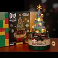 Carillon albero di Natale con mattoncini fai-da-te, luci LED e scatola regalo festiva - Carillon albero di Natale con luci LED