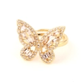 Anello farfalla dorato con micro-pave di cristalli e design regolabile aperto - Farfalla di Zirconia Bianca Trasparente / Bianco