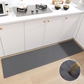 Thick non-slip dark grey PU leather kitchen mat with textured diamond weave pattern - 45×120cm / Gray