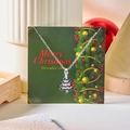 Collier sapin de Noël en argent avec strass brillants et émail foncé sur carte - Sapin de Noël Argenté