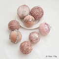 Pink Christmas ball ornaments set with glitter and velvet textures for tree decoration - Pink Set 8 Pieces