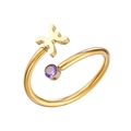 Adjustable 18K gold plated Pisces zodiac ring with purple zircon stone inlay - Pisces